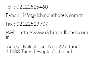 Richmond Hotel stanbul iletiim bilgileri